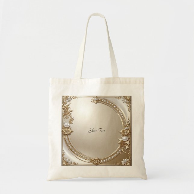 Bolso De Tela Golden Ornate Frame with Pearls Tote Bag (Frente)