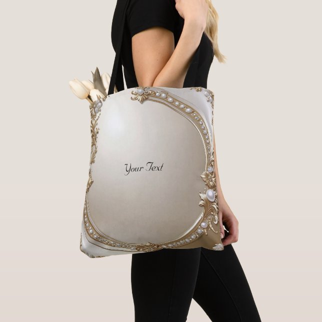 Bolso De Tela Golden Ornate Frame with Pearls Tote Bag (Detalle)