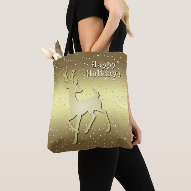 Bolso De Tela Golden Reindeer Snowy Holiday Tote Bag (Detalle)