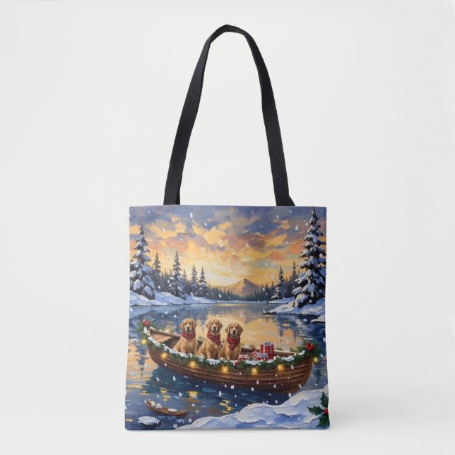 Bolso De Tela Golden Retriever Christmas Boat Holiday (Anverso)