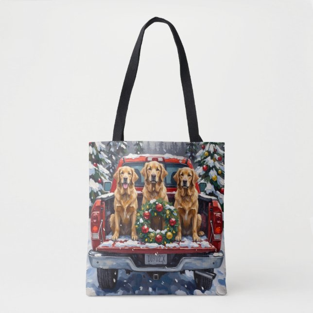 Bolso De Tela Golden Retriever Christmas Red Truck Holiday (Anverso)