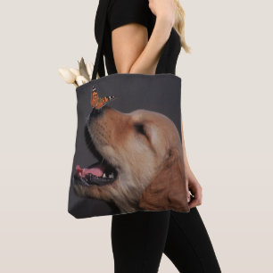Bolso De Tela Golden retriever con la mariposa en su nariz