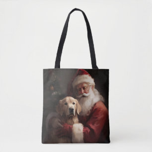 Bolso De Tela Golden Retriever Con Navidades De Santa Clause