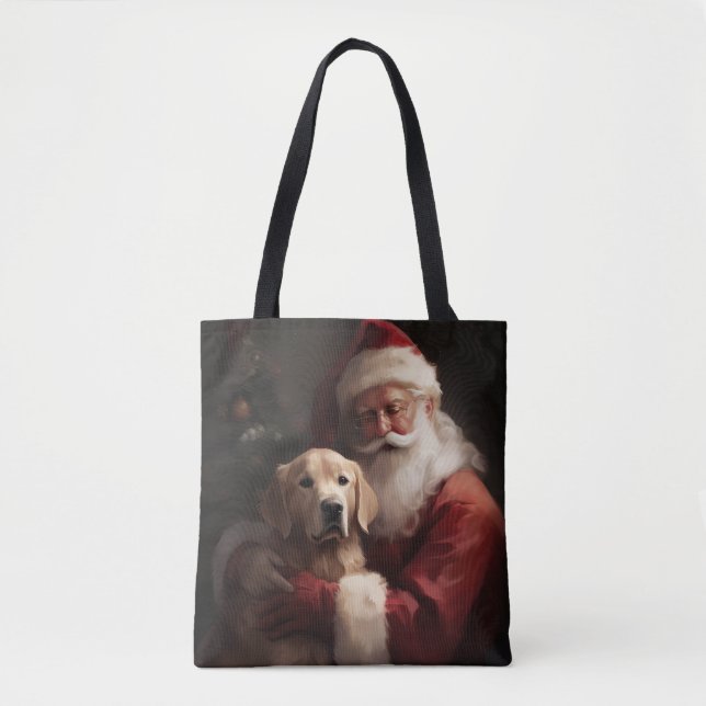 Bolso De Tela Golden Retriever Con Navidades De Santa Clause (Anverso)