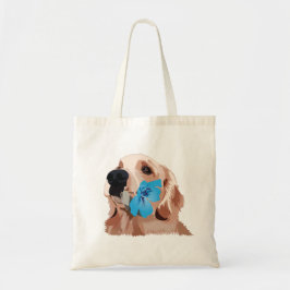 Bolso De Tela Golden Retriever con una flor azul
