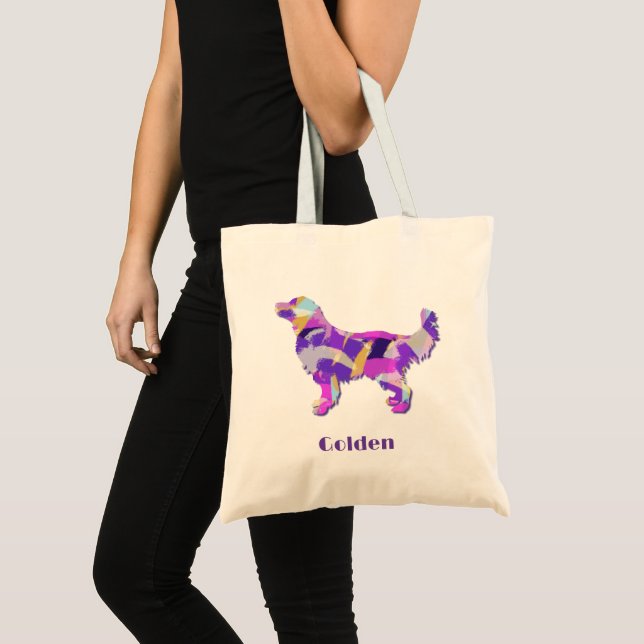 Bolso De Tela Golden Retriever Cute Dog Púrpura Silhouette 2side (Anverso (producto))