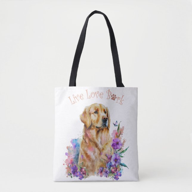 Bolso De Tela Golden Retriever Dog Mom Floral (Anverso)