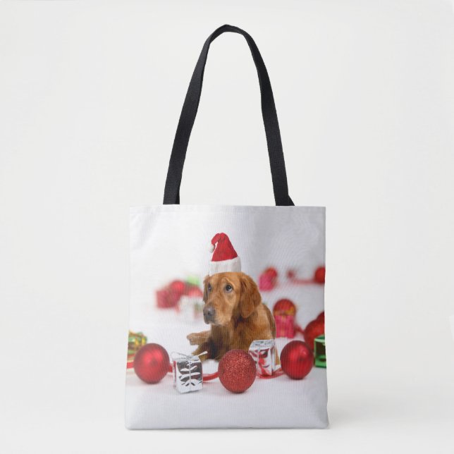 Bolso De Tela Golden Retriever Dog W Red Santa Hat (Anverso)