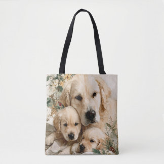 Bolso De Tela Golden Retriever Family Puppies Vintage Christmas