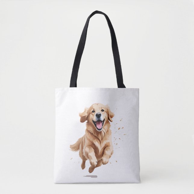 Bolso De Tela Golden Retriever Happy Playong Fun Saltando Al Air (Anverso)