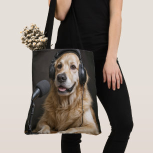 Bolso De Tela Golden Retriever organizando un pódcast