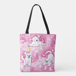 Bolso De Tela Golden Retriever Puppy in Pink Garden