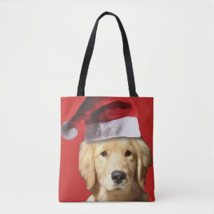 Bolso De Tela Golden Retriever vistiendo un Gorra de Santa Claus