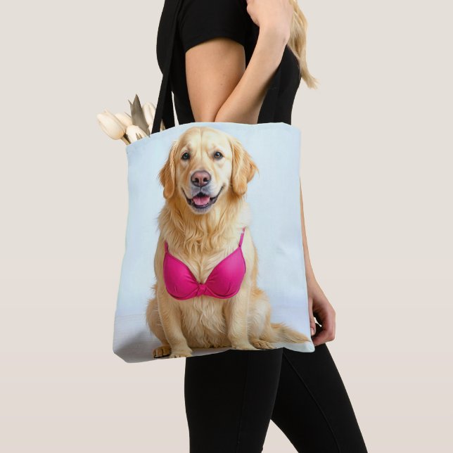 Bolso De Tela Golden Retriever Wearing a Pink Bra (Detalle)