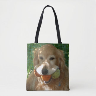 Bolso De Tela Golden Retriever y pelotas de tenis
