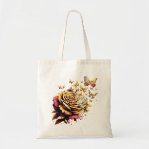 Bolso De Tela Golden Rose Explosion into Butterflies Transform