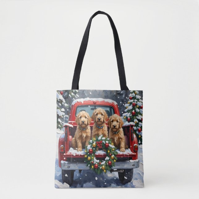 Bolso De Tela Goldendoodle Christmas Red Truck Holiday (Anverso)