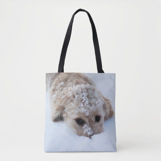 Bolso De Tela Goldendoodle Con Nariz En Nieve (Anverso)