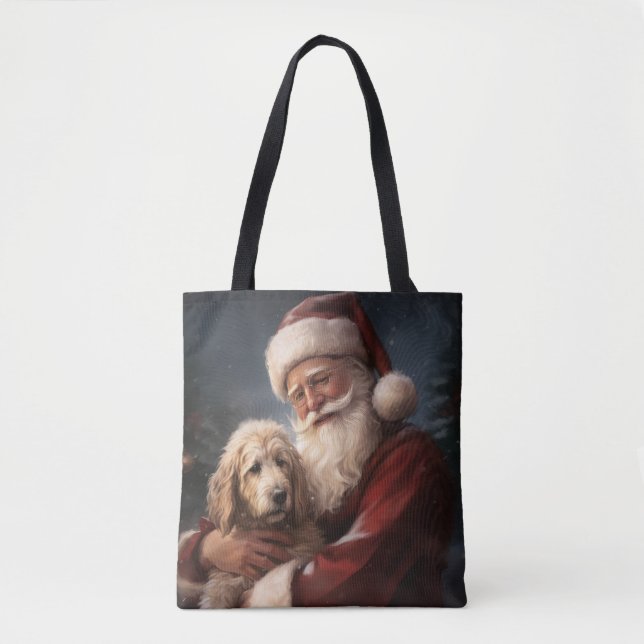 Bolso De Tela Goldendoodle con Navidades festivos de Santa Claus (Anverso)