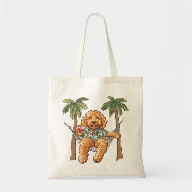 Bolso De Tela Goldendoodle Dog In Hawaiian Top (Frente)