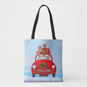 Bolso De Tela Goldendoodle perro en coche con Papá Noel