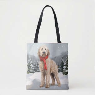 Bolso De Tela Goldendoodle Perro en Navidad Nieve