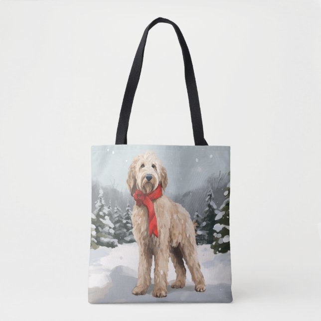 Bolso De Tela Goldendoodle Perro en Navidad Nieve  (Anverso)