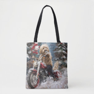 Bolso De Tela Goldendoodle Perro Montando Motocicleta Navidad