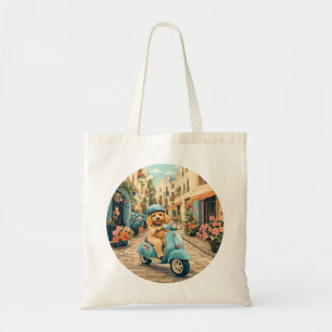 Bolso De Tela Goldendoodle Perro Montando Scooter Calles Europea