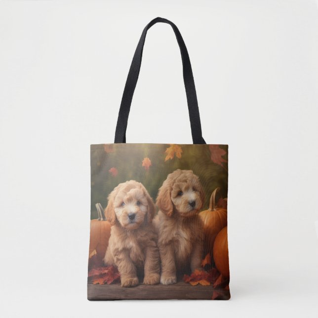 Bolso De Tela Goldendoodle Puppy Autumn Delight Pumpkin (Anverso)