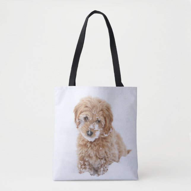 Bolso De Tela Goldendoodle Puppy Con Nieve En La Cara (Anverso)