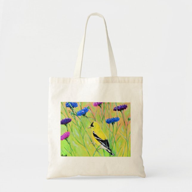 Bolso De Tela Goldfinch en pintura de flores silvestres (Frente)