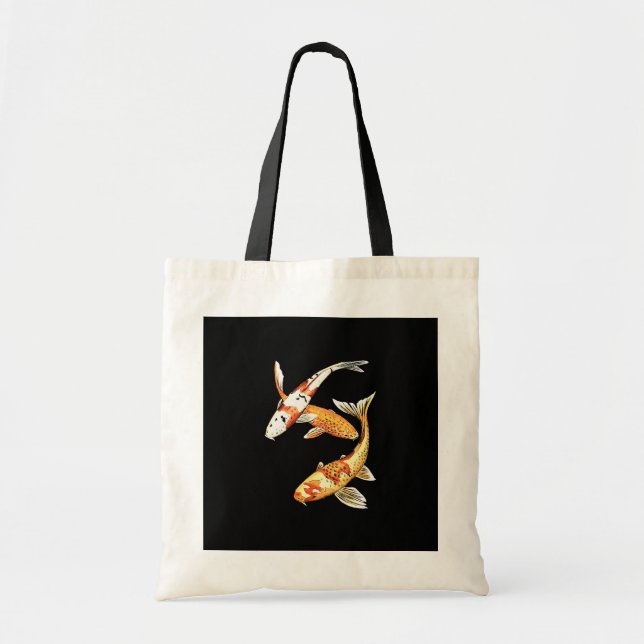 Bolso De Tela Goldfish de Koi del japonés en negro (Frente)
