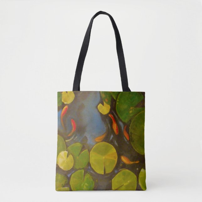 Bolso De Tela Goldfish Koi Pond Water Lilies (Anverso)