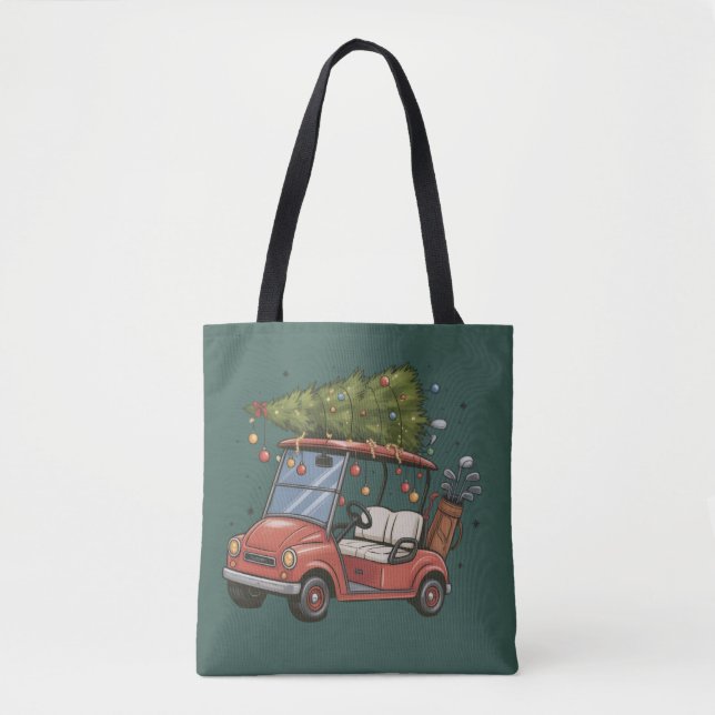 Bolso De Tela Golf Cart Christmas Tree Golf Lover Gift (Anverso)