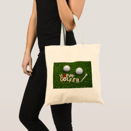 Bolso De Tela Golf Happy Golfer con bola de golf en verde