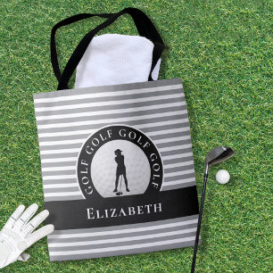 Bolso De Tela Golfer Cute Monogrammed Golf Moderno Estilo Negro