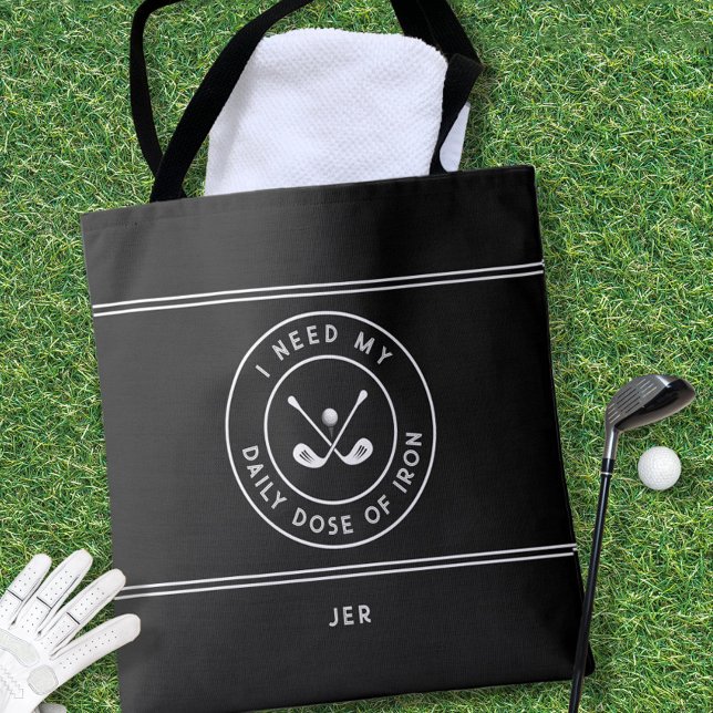 Bolso De Tela Golfer Golf Iron Humor Funny Blanco Negro Moderno (Cute golf tote is a unique custom useful gift for golfers!
)