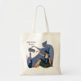 Bolso De Tela Golosinas de Halloween de Bruja y Gato Caprichosas