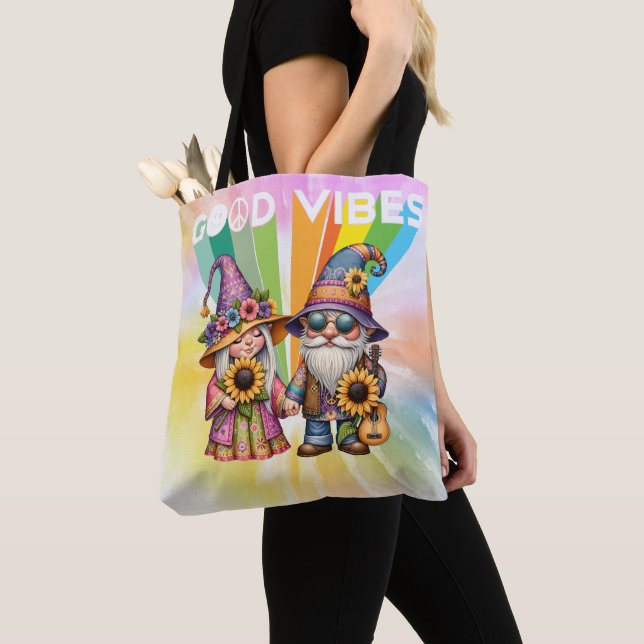 Bolso De Tela Good Vibes Hippie Gnomes (Detalle)