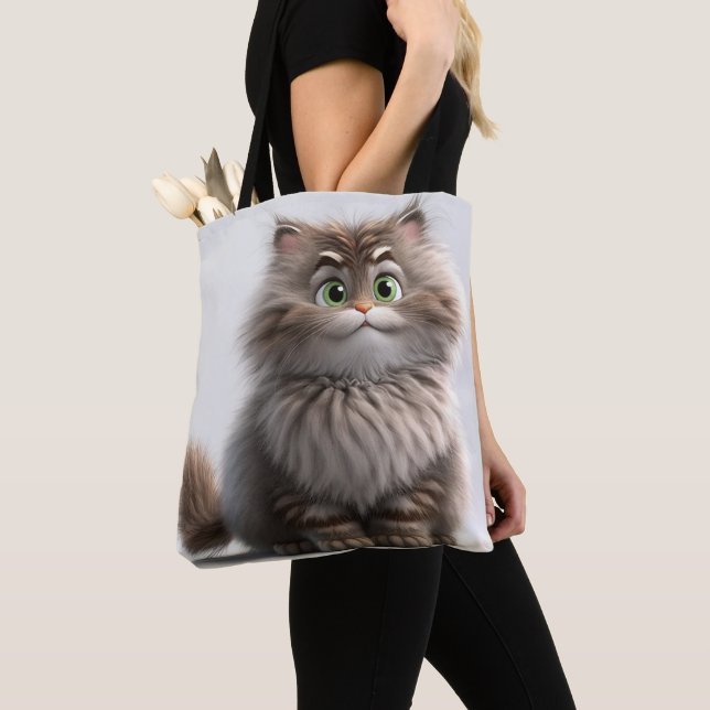 BOLSO DE TELA GOOFY SMILING GRIS TABBY PERSONALIZADO CAT (Detalle)