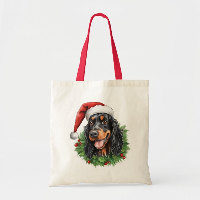 Bolso De Tela Gordon Setter Navidad Wreath (Frente)