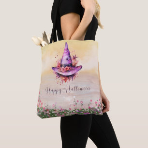 Bolso De Tela Gorra de brujas púrpura Flores abstractas Hallowee