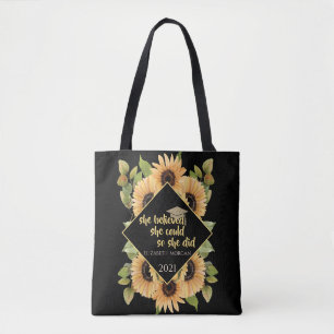 Bolso De Tela Gorra de graduado con girasoles brillantes