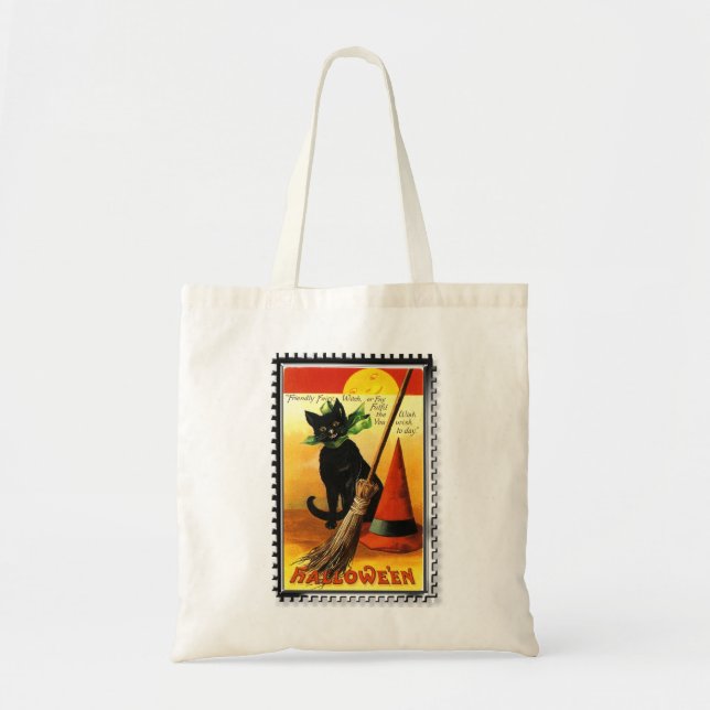 Bolso De Tela Gorra de Halloween Kitty Sitting Witts (Frente)