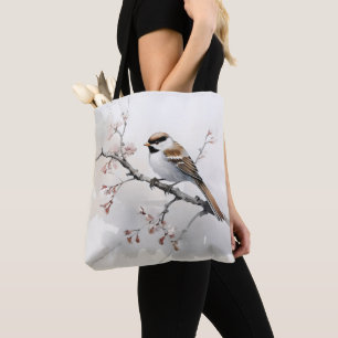 Bolso De Tela Gorrión en rama de primavera