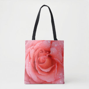Bolso De Tela Gotas de Agua de Rosa Rosa Roja Romántica
