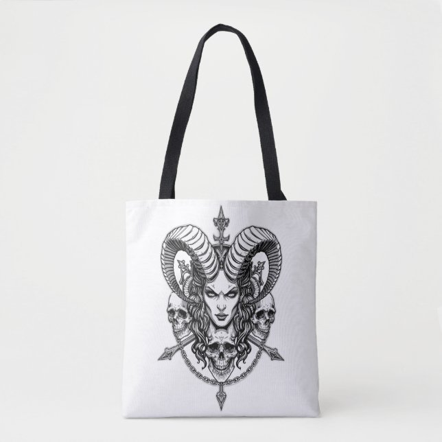 Bolso De Tela Gothic Demonic Queen Skull Art  (Anverso)