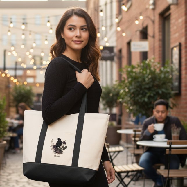 Bolso De Tela Gothic Raven Dark Academia Everyday Market (Personalized black raven floral tote bag)