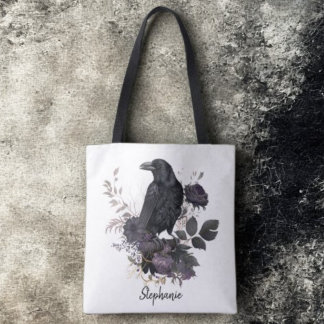 Bolso De Tela Gothic Raven & Midnight Blooms